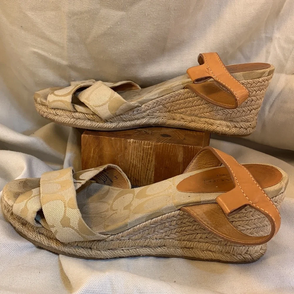 Coach leather detail espadrilles iconic logo wedge